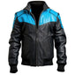 Black Blue Pure Sheepskin Quilted Bomber Biker Leather Jacket For Men