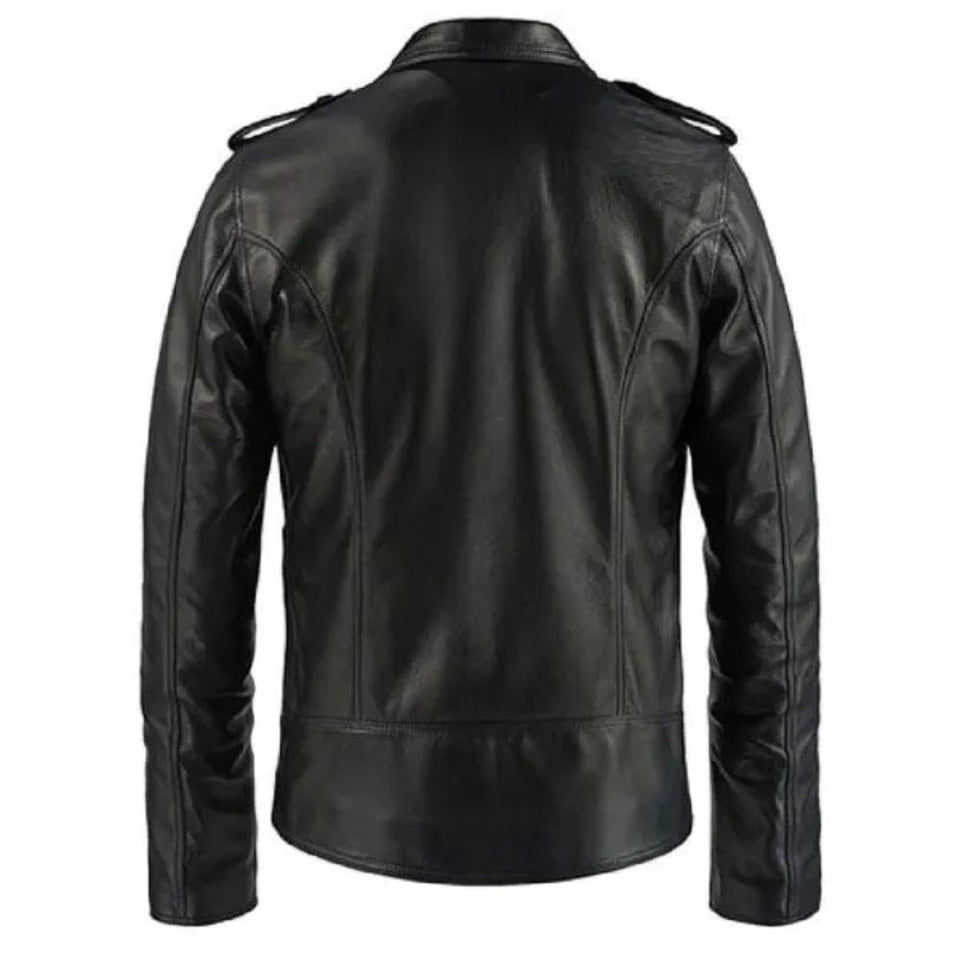 Classic Black Double Breasted Premium Sheepskin Leather Coat For Men