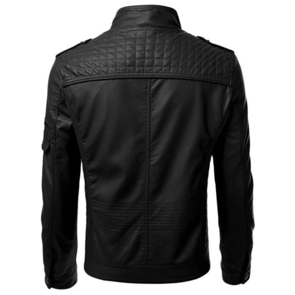 Black Multi-Pocket Motorcycle Premium Sheepskin Leather Jacket For Men