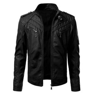 Black Multi-Pocket Motorcycle Premium Sheepskin Leather Jacket For Men