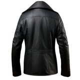 Black Windbreaker Genuine Cowhide Leather Mid-Length Pea Coat For Men