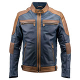 Navy Blue Motorcycle Quilted Genuine Sheepskin Leather Jacket For Men