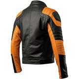 Bold Black Orange Contrasted Pure Sheepskin Motorcycle Jacket For Men