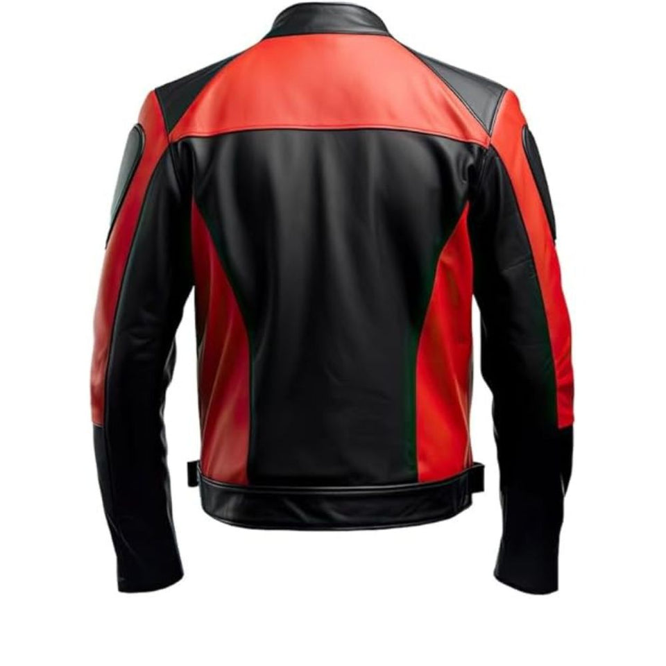 Bold Red-Black Stylish Biker Genuine Sheepskin Leather Jacket For Men