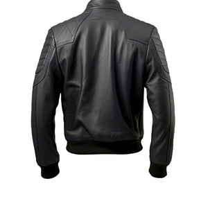 Bomber Black Pure Sheepskin Windbreaker Biker Leather Jacket For Men