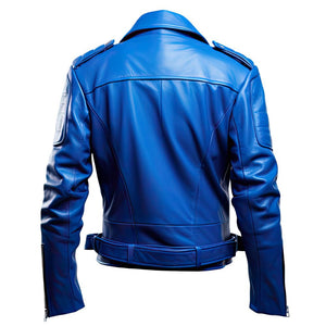 Royal-Blue Moto Sheepskin Asymmetric Motorcycle Leather Jacket For Men