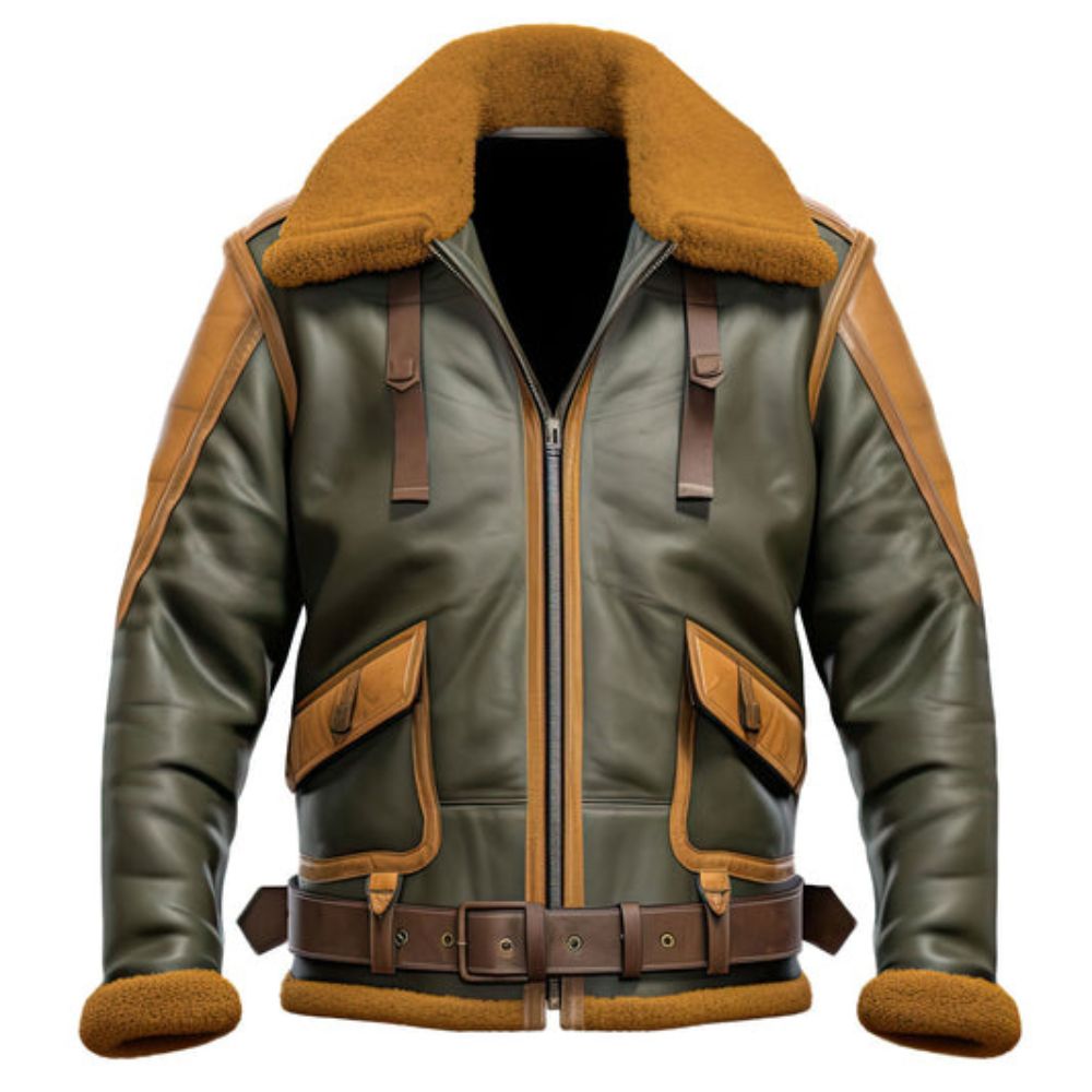 Winter Brown Faux Fur B3 Aviator Pure Sheepskin Leather Jacket For Men