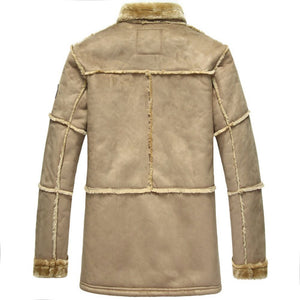 Winter Brown Faux Shearling Fur Pure Sheepskin Leather Jacket For Men