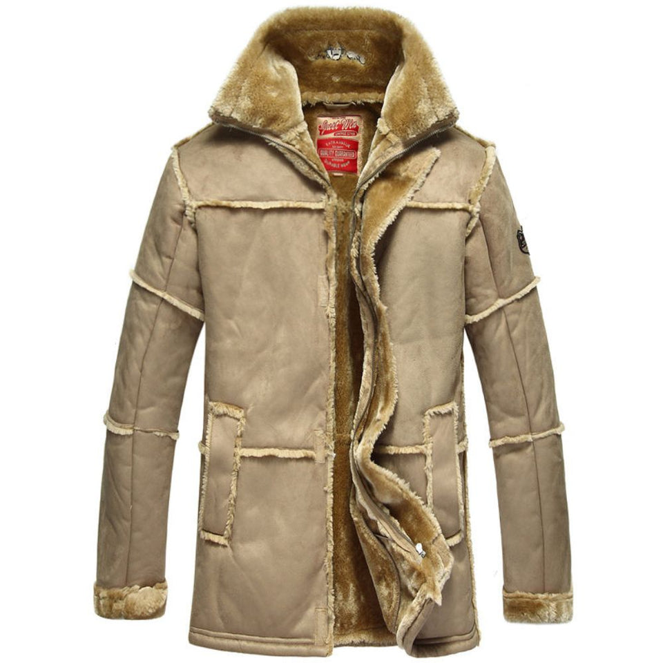 Winter Brown Faux Shearling Fur Pure Sheepskin Leather Jacket For Men