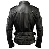 Black Biker Stand-up Collar Genuine Sheepskin Leather Jacket For Men