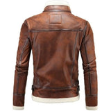 Casual Bold-Lined Brown Premium Cowhide Sherpa Leather Jacket For Men