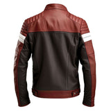 Winter Maroon Cafe Racer Pure Sheepskin Biker Leather Jacket For Men