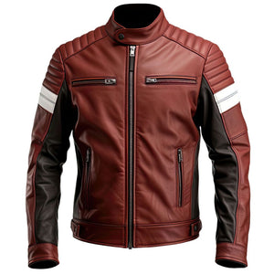 Winter Maroon Cafe Racer Pure Sheepskin Biker Leather Jacket For Men