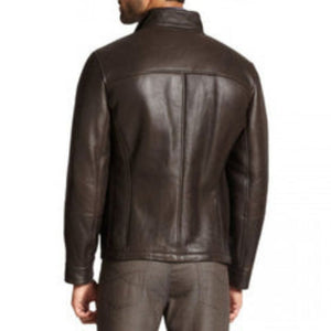 Coffee Brown Premium Lambskin Flapped Pockets Leather Jacket For Men