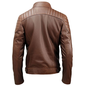 Distressed Finish Brown Biker Premium Sheepskin Leather Jacket For Men