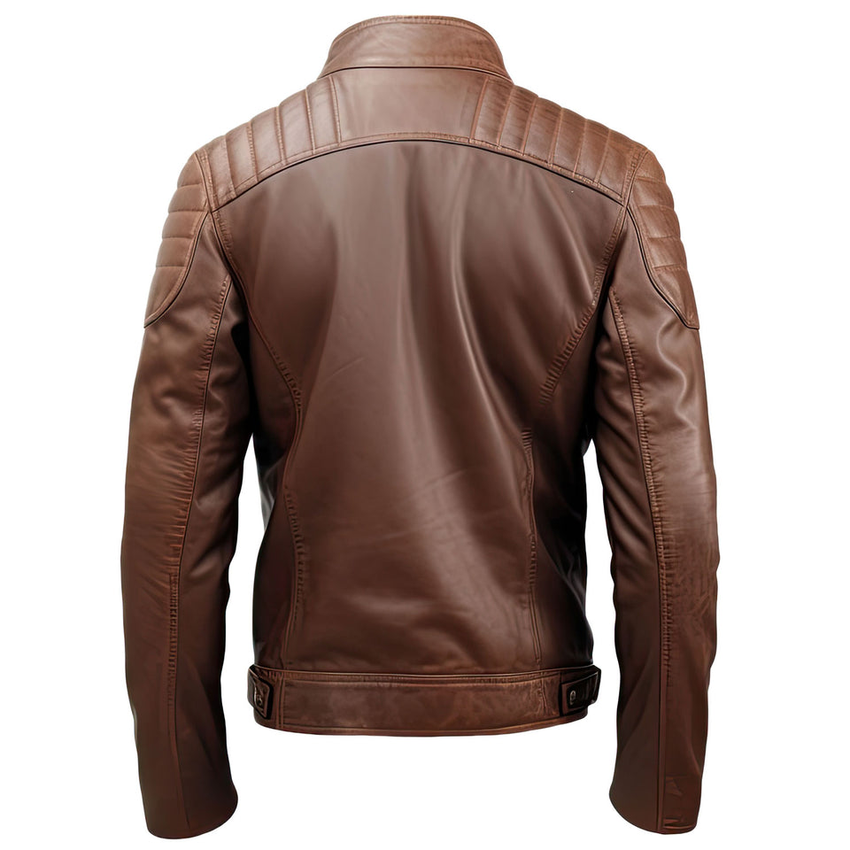 Distressed Finish Brown Biker Premium Sheepskin Leather Jacket For Men