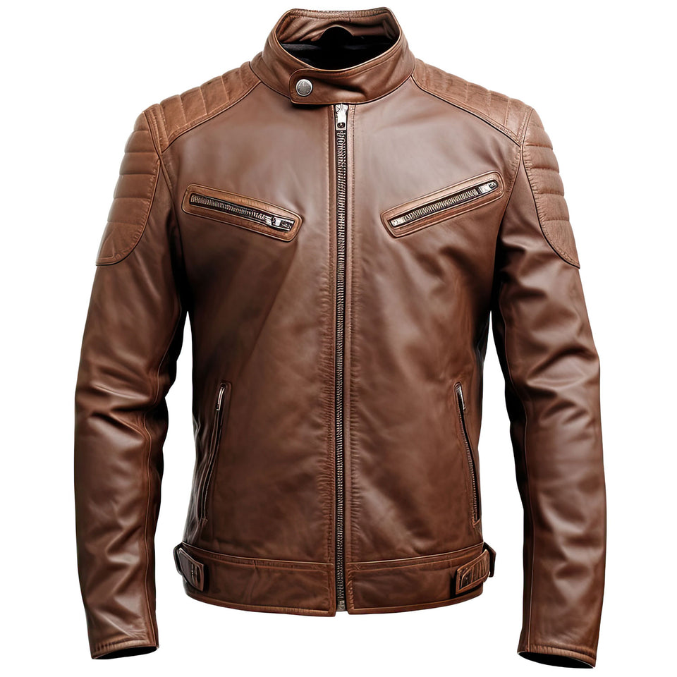 Distressed Finish Brown Biker Premium Sheepskin Leather Jacket For Men