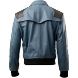 Dusky Blue Flap-Pocket Sheepskin Bomber Biker Leather Jacket For Men