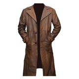 Winter Brown Outerwear Pure Lambskin Leather Long Trench Coat For Men