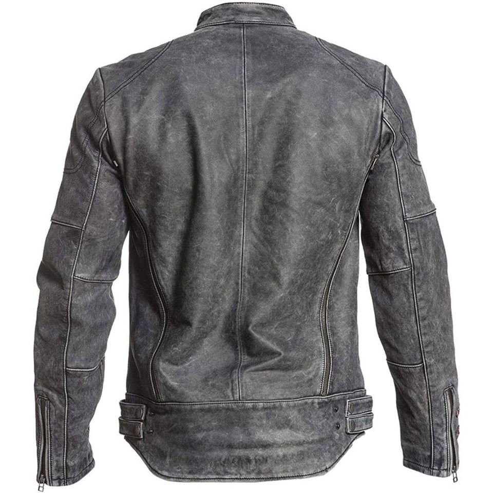 Winter Grey Moto-Racer Vintage Genuine Cowhide Leather Jacket For Men