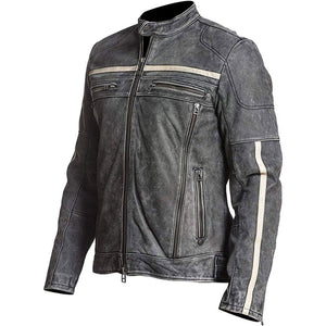 Winter Grey Moto-Racer Vintage Genuine Cowhide Leather Jacket For Men