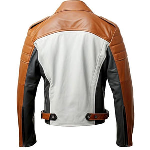 Maverick Brown-Grey Sheepskin Quilted Shoulder Leather Jacket For Men