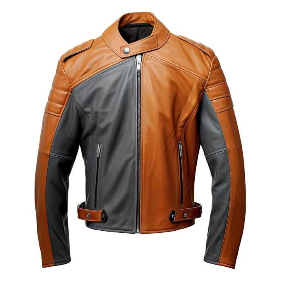 Maverick Brown-Grey Sheepskin Quilted Shoulder Leather Jacket For Men