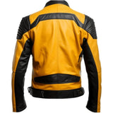 Mustard Yellow Black Cafe Racer Pure Sheepskin Leather Jacket For Men