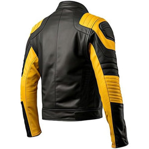 Bold Black Orange Contrasted Pure Sheepskin Motorcycle Jacket For Men