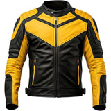 Bold Black Orange Contrasted Pure Sheepskin Motorcycle Jacket For Men