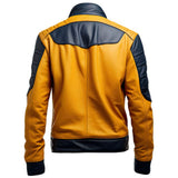 Mustard Yellow-Black Pure Sheepskin Motorcycle Leather Jacket For Men