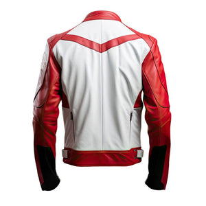 Winter White Motorcycle Racing Pure Sheepskin Leather Jacket For Men