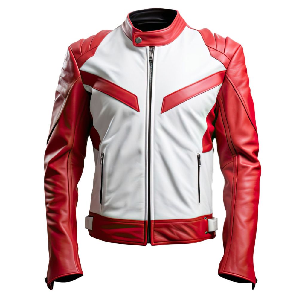 Winter White Motorcycle Racing Pure Sheepskin Leather Jacket For Men