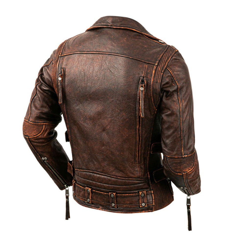 Winter Stone Milled Brown Brando Pure Cowhide Leather Jacket For Men