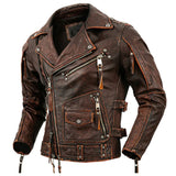 Winter Stone Milled Brown Brando Pure Cowhide Leather Jacket For Men