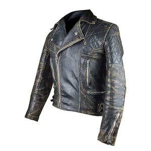 Winter Distressed Brown Vintage Biker Cowhide Leather Jacket For Men