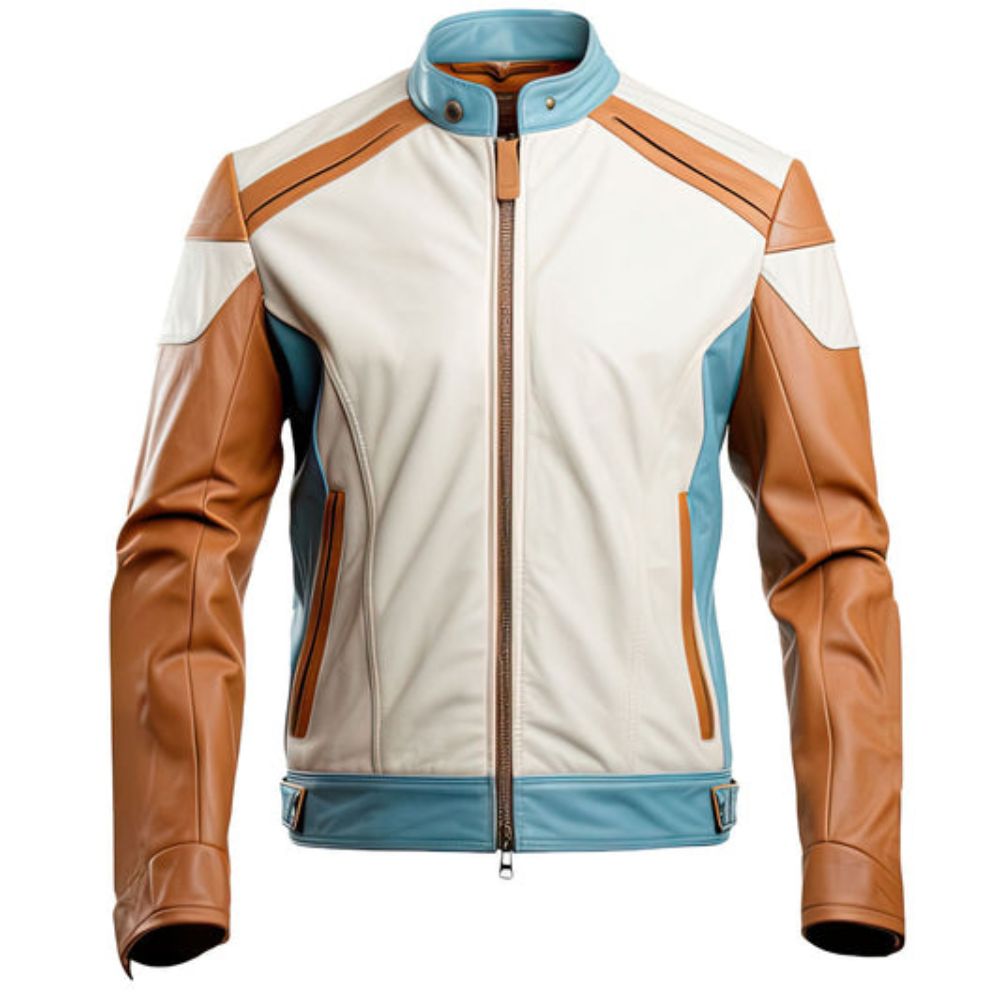 Winter White Bomber Biker Genuine Sheepskin  Leather Jacket For Men