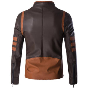 Winter Brown Pure Sheepskin Retro Strips Moto Leather Jacket For Men