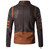 Winter Brown Pure Sheepskin Retro Strips Moto Leather Jacket For Men