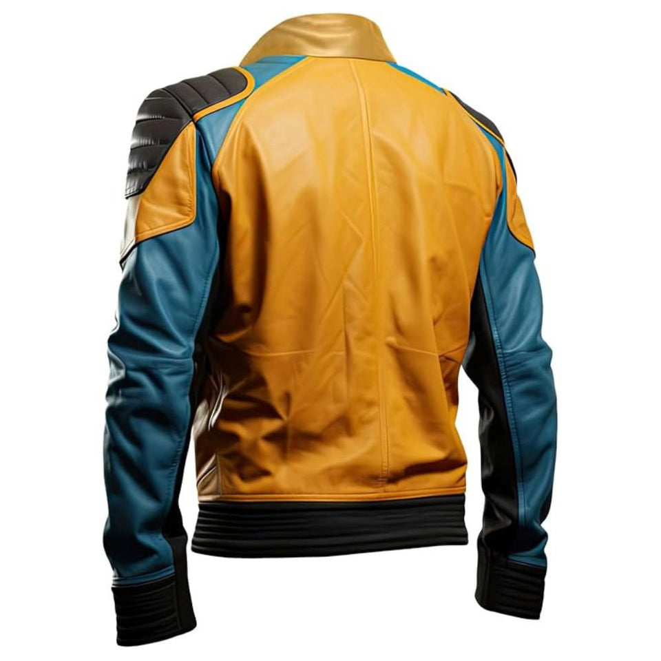 Yellow Contrasted Genuine Sheepskin Moto Biker Leather Jacket For Men