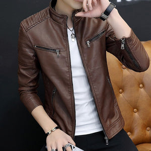 Vintage Brown Quilted Biker Genuine Sheepskin Leather Jacket For Men