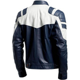 Blue Brando Slim-Fit Genuine Sheepskin Biker Leather Jacket For Men