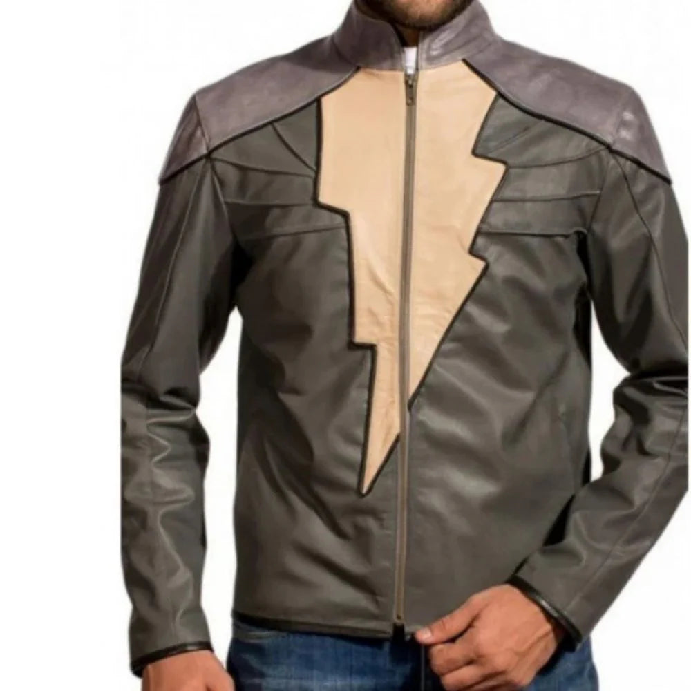 Dark Brown Large Bold-Flash Logo Pure Sheepskin Leather Jacket For Men