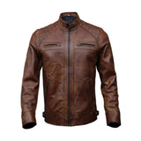 Winter Motorcycle Quilted Pure sheepskin Biker Leather Jacket For Men