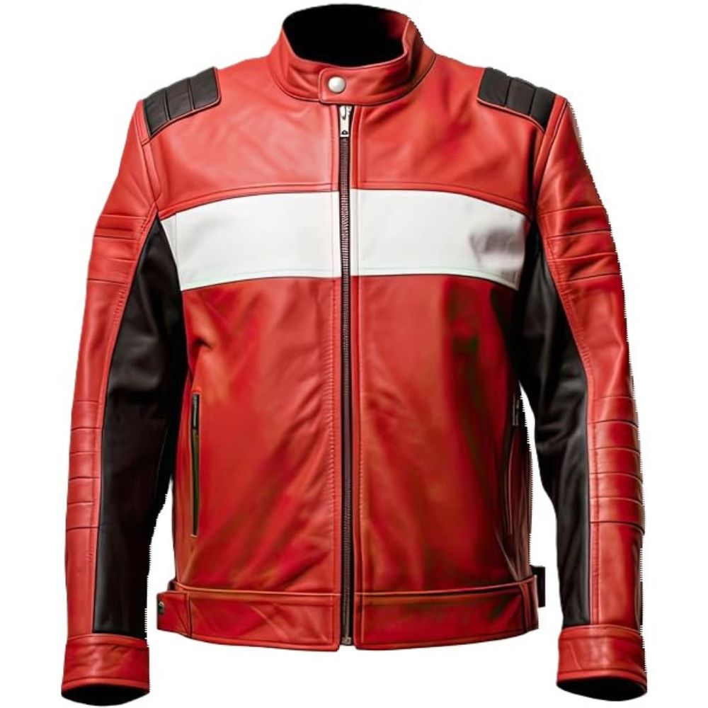 Winter Red Slim-Fit Cafe Racer Pure Sheepskin Leather Jacket For Men