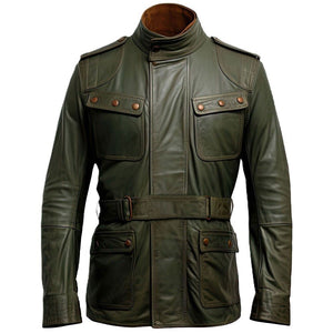 Rich Olive Green Genuine Sheepskin Bomber Biker Leather Jacket For Men