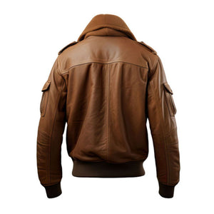 Brown A2 Bomber Sheepskin Faux Shearling Fur Leather Jacket For Men