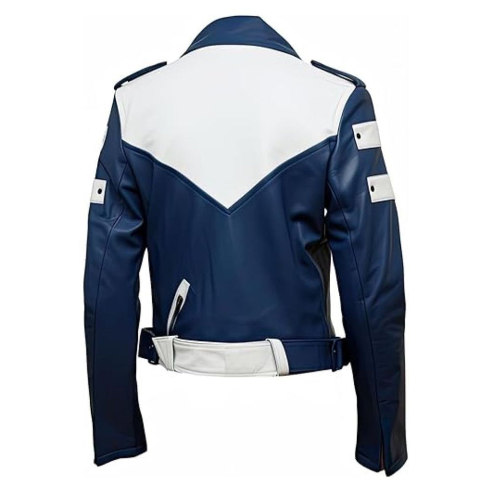 Blue Asymmetric Crossover Pure Sheepskin Rider Leather Jacket For Men