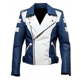 Blue Asymmetric Crossover Pure Sheepskin Rider Leather Jacket For Men