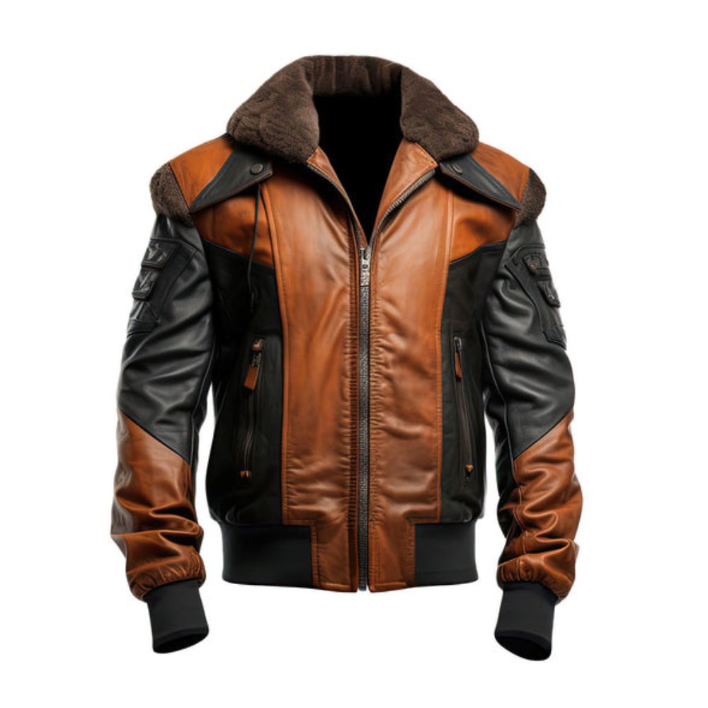 B3 Bomber Flight Sheepskin Faux Shearling Fur Leather Jacket For Men